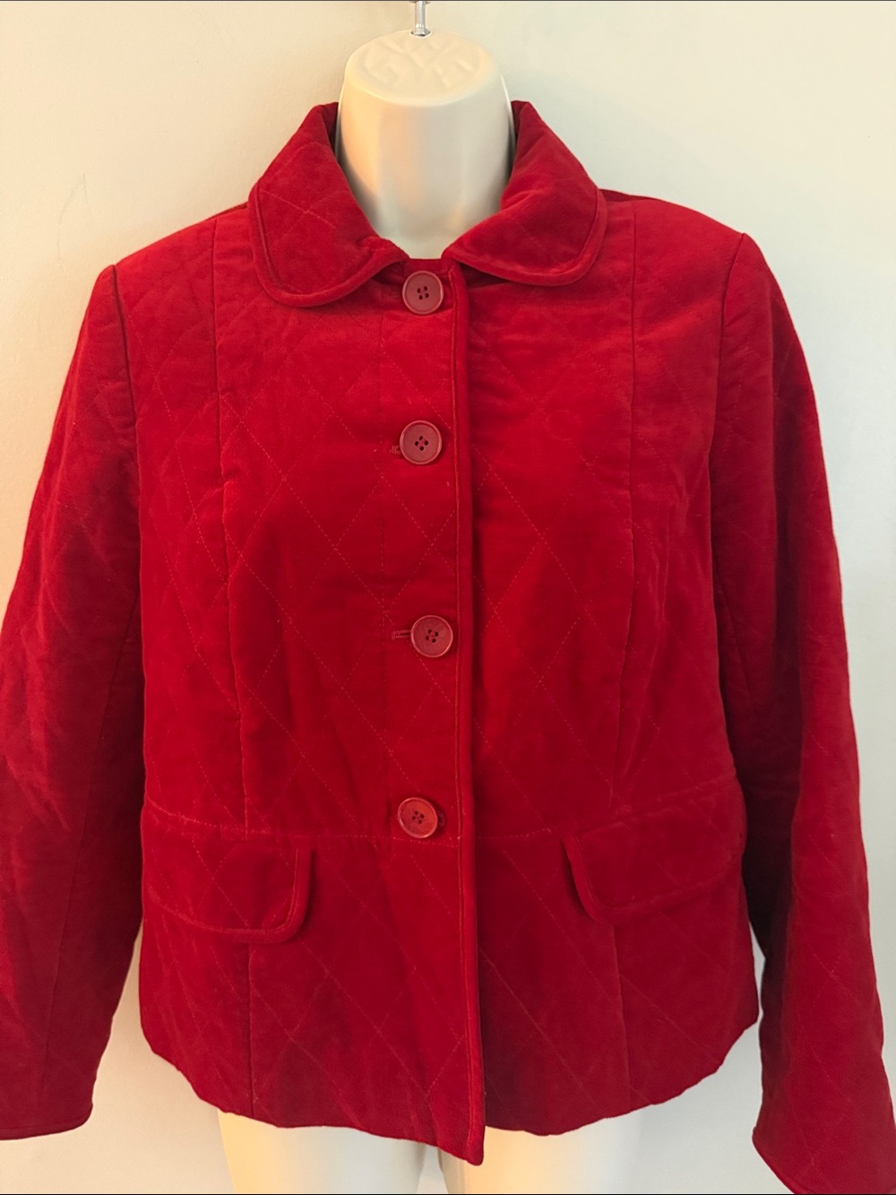 Talbots Red Quilted Button-Front Jacket Classic Holiday Red Size 6 Petite